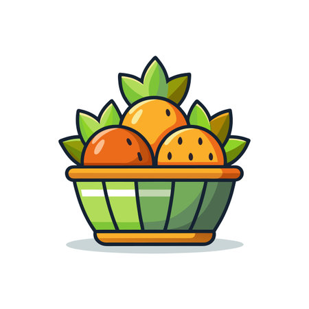 Cute Orange Fruit Bowl Cartoon Illustration Vector Artのイラスト素材