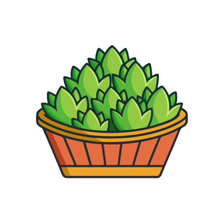 Cartoon Plant Pot: Fresh Greenery in Orange Containerのイラスト素材