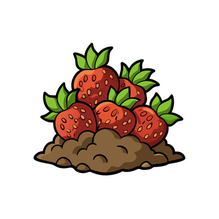 Fresh Strawberries Growing In Soil Cartoon Illustrationのイラスト素材