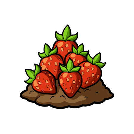 Cartoon Strawberries on Dirt Mound Illustration Isolated Designのイラスト素材