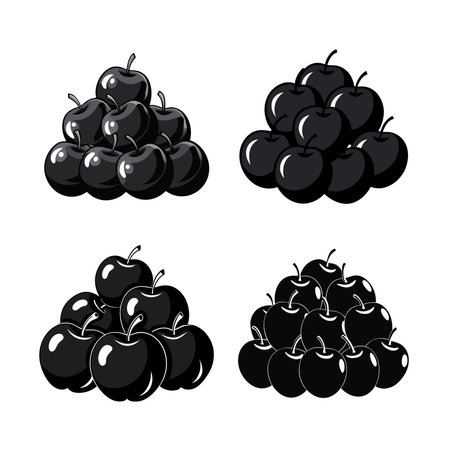 Stack of Cartoon Black Apples Illustration on Whiteのイラスト素材