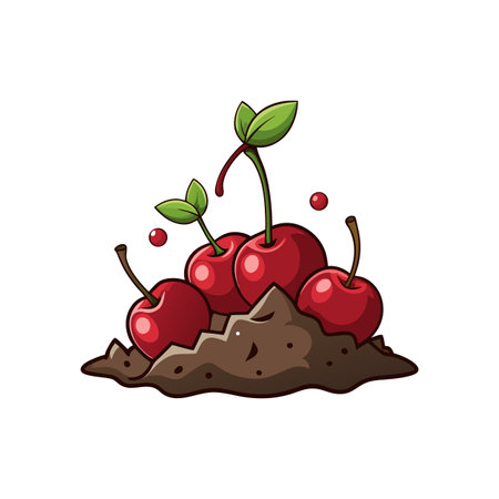 Cartoon Cherries on a Bed of Chocolate Dessertのイラスト素材