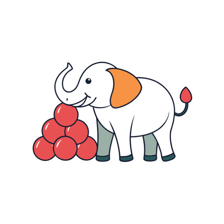Cute Cartoon Elephant Playing with Red Spheres Illustrationのイラスト素材