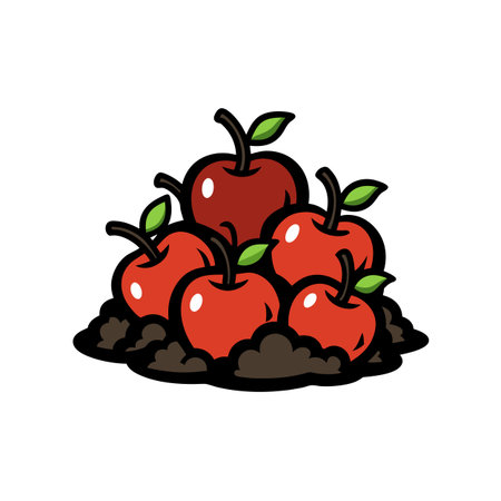 Pile of Red Apples with Leaves Cartoon Illustrationのイラスト素材