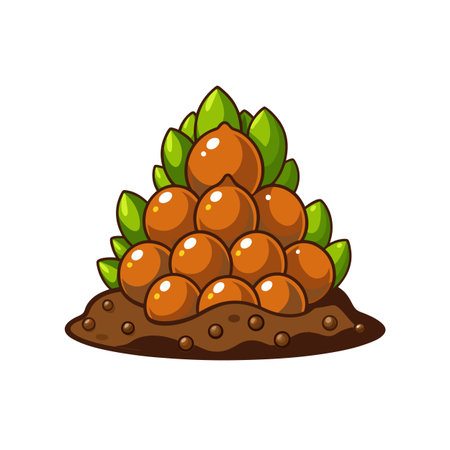 Cartoon Pile of Nuts in Ground with Green Leavesのイラスト素材