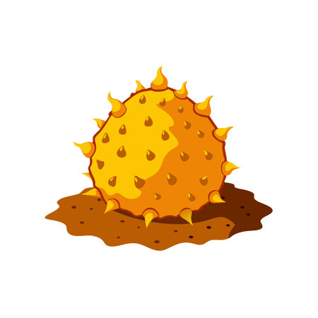 Spiky Yellow Fruit or Object on Brown Dirtのイラスト素材