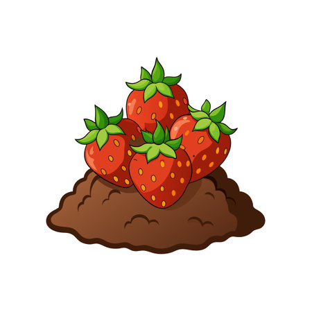 Cartoon Strawberries in Soil: Sweet Treat for Growingのイラスト素材