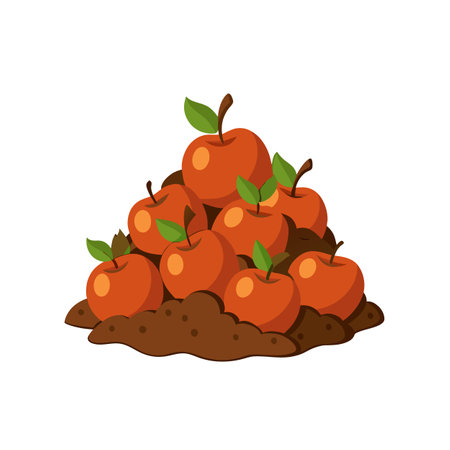 Pile of Apples With Leaves Cartoon Illustrationのイラスト素材