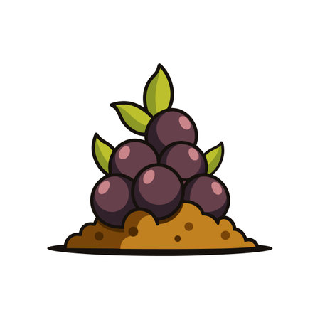 Cartoon Acai Berries Illustration with Leaves on Groundのイラスト素材