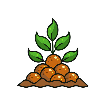 Cartoon potato plant growing in soil, nature illustrationのイラスト素材