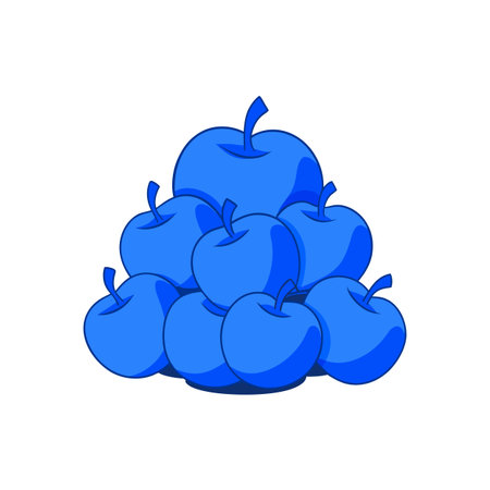 Pile of Blue Cartoon Apples on White Backgroundのイラスト素材