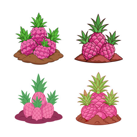 Pile of Pink Pineapples Cartoon, Tropical Fruit Designのイラスト素材