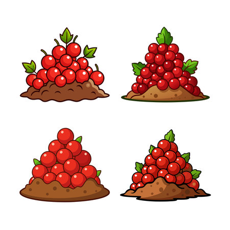 Pile of Red Berries Cartoon Illustration with Green Leavesのイラスト素材