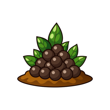 Acai berries cartoon style heap with green leavesのイラスト素材