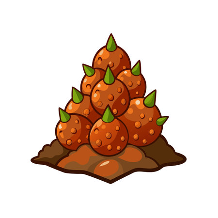 Cartoon illustration of orange, spiky alien plant growingのイラスト素材