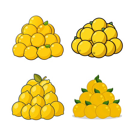 Cartoon Lemon Pyramid Pile: Fresh Citrus Fruit Stackのイラスト素材