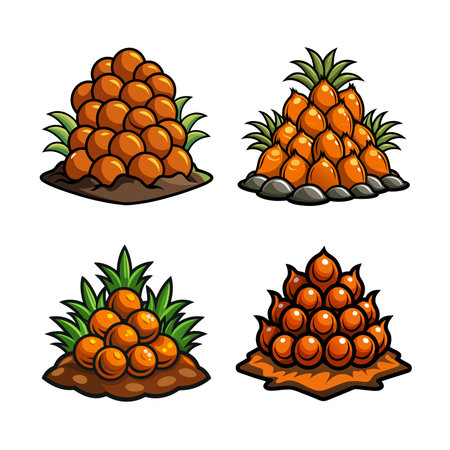 Cartoon Style Palm Fruit Stack with Green Leavesのイラスト素材