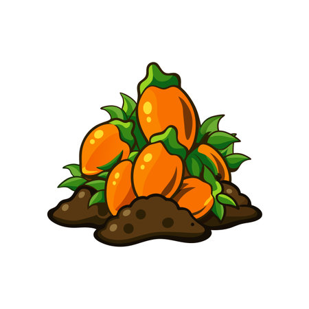 Vibrant orange persimmon fruit growing in garden cartoon artのイラスト素材