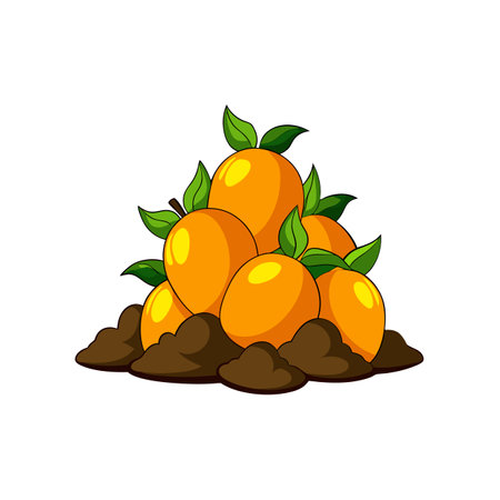 Cartoon oranges in soil, fresh harvest illustrationのイラスト素材