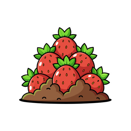 Cartoon Strawberries in Soil Illustration on White Backgroundのイラスト素材