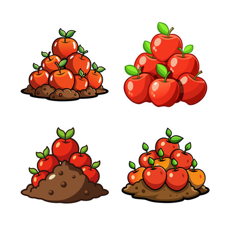 Pile of Fresh Apples with Soil and Leavesのイラスト素材