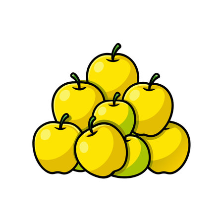 Pile of fresh yellow apples with green stemsのイラスト素材