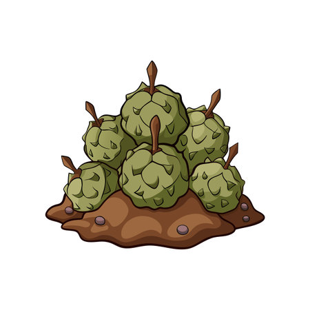 Cartoon Globe Artichokes Pile on Brown Soil Illustrationのイラスト素材