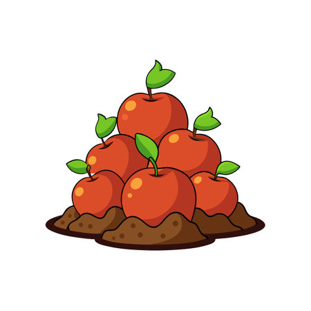 Pile of red apples with green leaves illustrationのイラスト素材