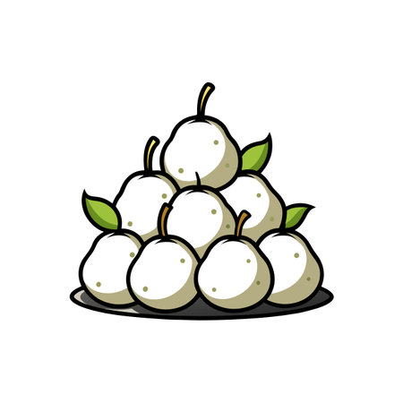 Pile of Cartoon Pears with Green Leaves Illustrationのイラスト素材