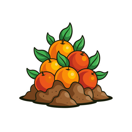 Cartoon Style Pile of Apples with Green Leavesのイラスト素材