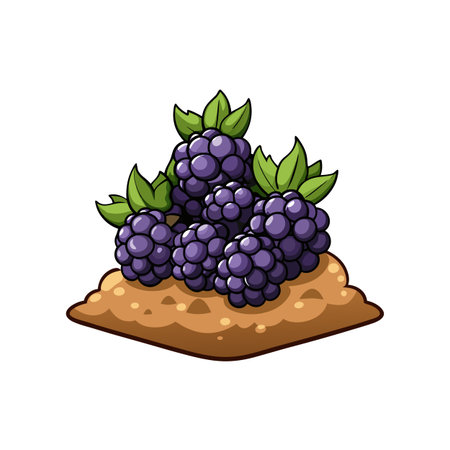 Illustration of Fresh Blackberries Pile with Green Leavesのイラスト素材