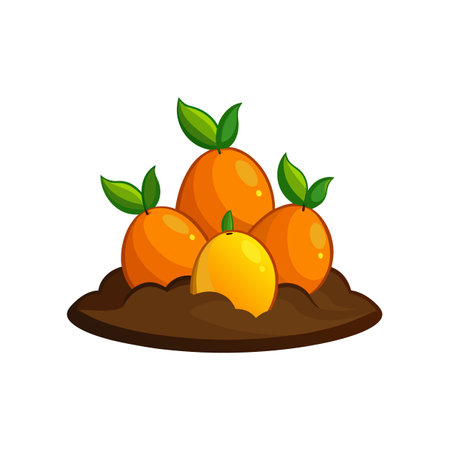 Cartoon Oranges and Lemon Growing in Soil Illustrationのイラスト素材