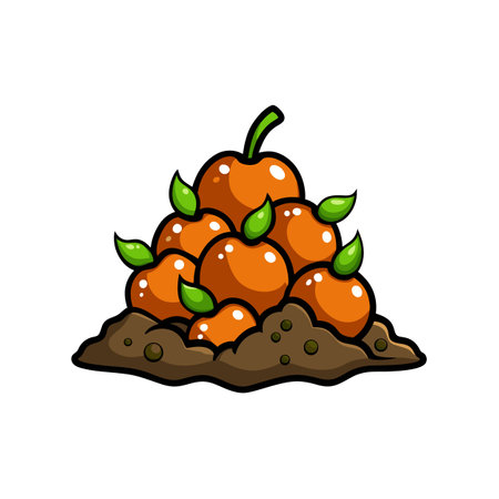 Cartoon pile of juicy tangerines on soil moundのイラスト素材