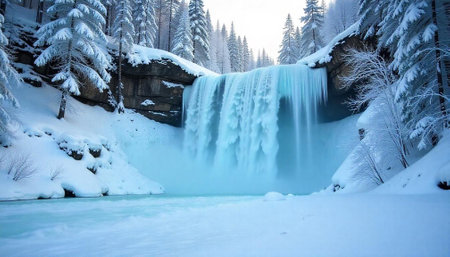 Beautiful winter waterfall in the Carpathian Mountains, Ukraine.の写真素材
