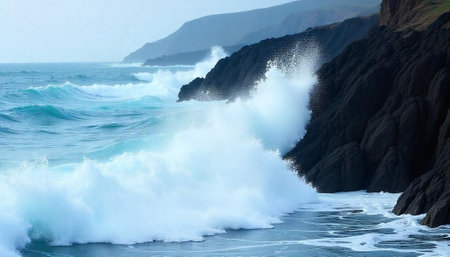 Waves breaking on the coast of Lanzarote, Canary Islandsの写真素材