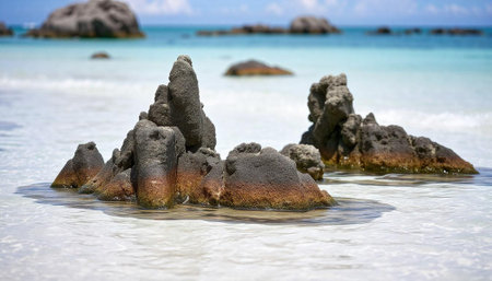 Beach on the island of La Digue in Seychellesの写真素材