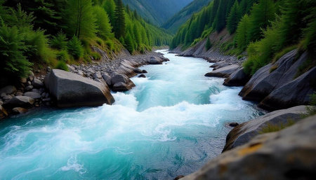 Mountain river in the highlands of the Altai Republic.の写真素材