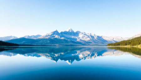 Mountains reflected in the lake. Jasper National Park, Alberta, Canadaの写真素材