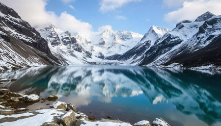 Beautiful mountain lake in Cordillera Huayhuash, Peruの写真素材