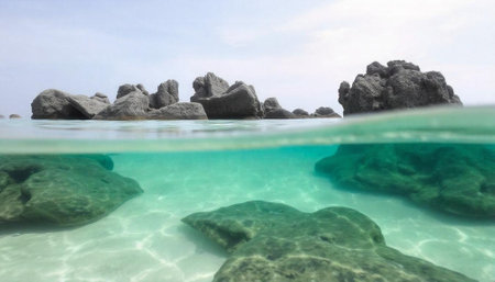 Beautiful seascape with rocks and turquoise water.