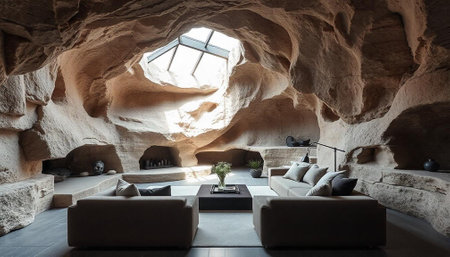 Interior of a cave hotel in the middle of the desert.の写真素材