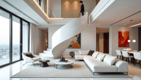 Luxury living room interior in a modern house. Nobody insideの写真素材