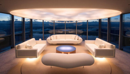 Luxury living room with panoramic view of the sea