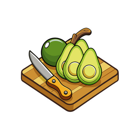 Fresh Avocado and Knife on a Cutting Boardのイラスト素材