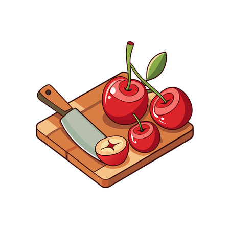 Cherries and Knife on Cutting Board Still Lifeのイラスト素材