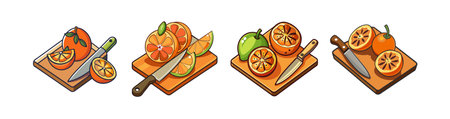 Orange Slices on Cutting Board with Knife Illustrationのイラスト素材