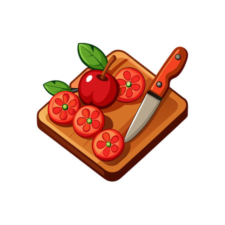 Cartoon Apple Slices and Knife on Cutting Boardのイラスト素材