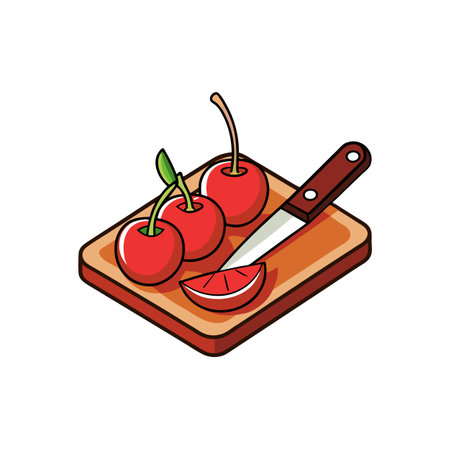 Cherries and Knife on Cutting Board Illustrationのイラスト素材