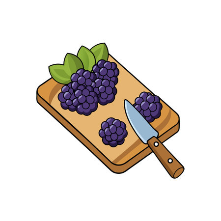 Fresh Blackberries with Knife on Cutting Board Illustrationのイラスト素材