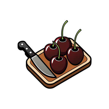 Cherries on a cutting board with a knifeのイラスト素材